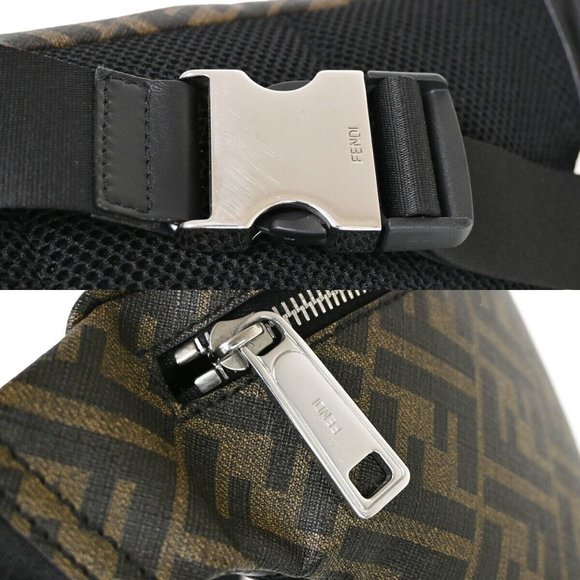 Auth FENDI Logo Zucca Diagonal Belt Shoulder Bag PVC Leather Brown - Picture 8 of 16